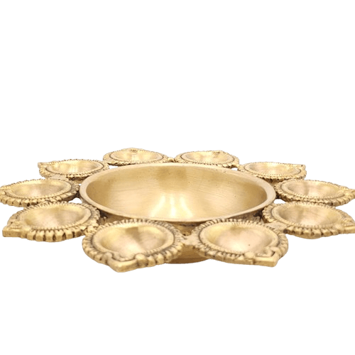 11" Brass Urli Bowl with around Diyas