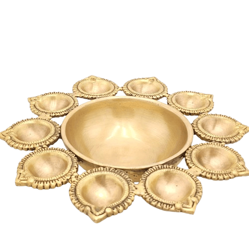 11" Brass Urli Bowl with around Diyas