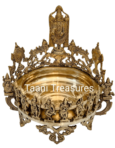 16" Beautiful Brass Urli of Lord Balaji and His Dasavatara Figurines