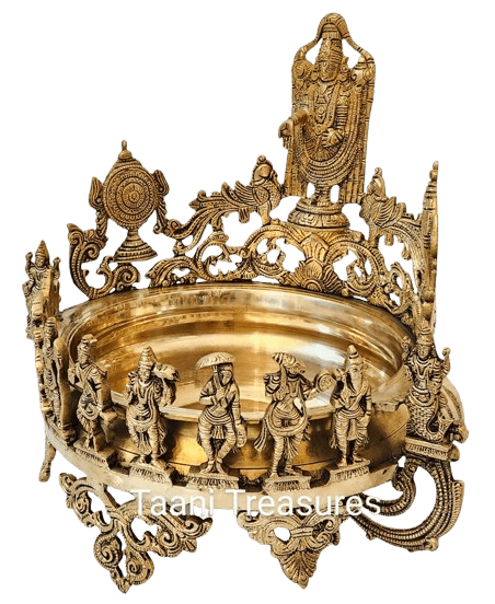 16" Beautiful Brass Urli of Lord Balaji and His Dasavatara Figurines