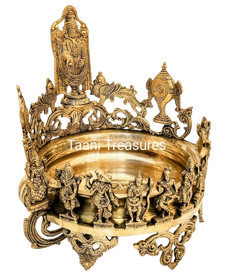 16" Beautiful Brass Urli of Lord Balaji and His Dasavatara Figurines