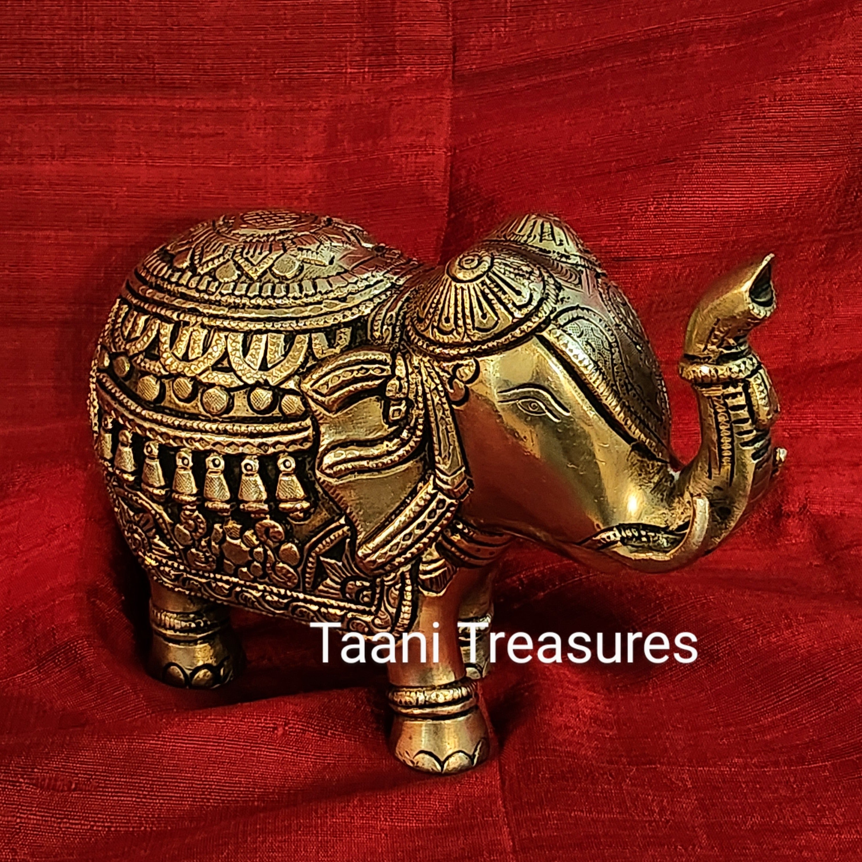 5" Brass Elephant with handmade carving.