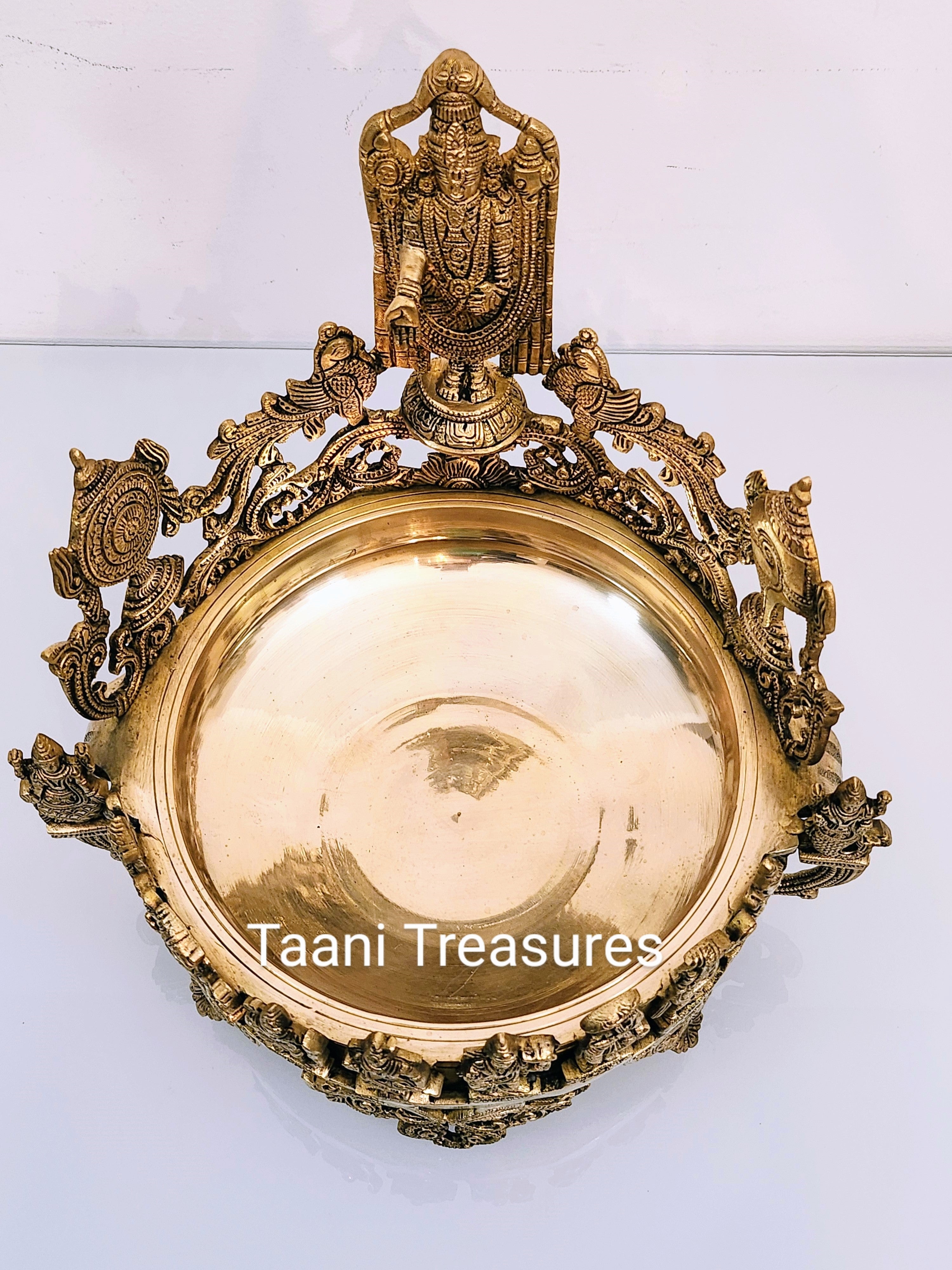 16" Beautiful Brass Urli of Lord Balaji and His Dasavatara Figurines