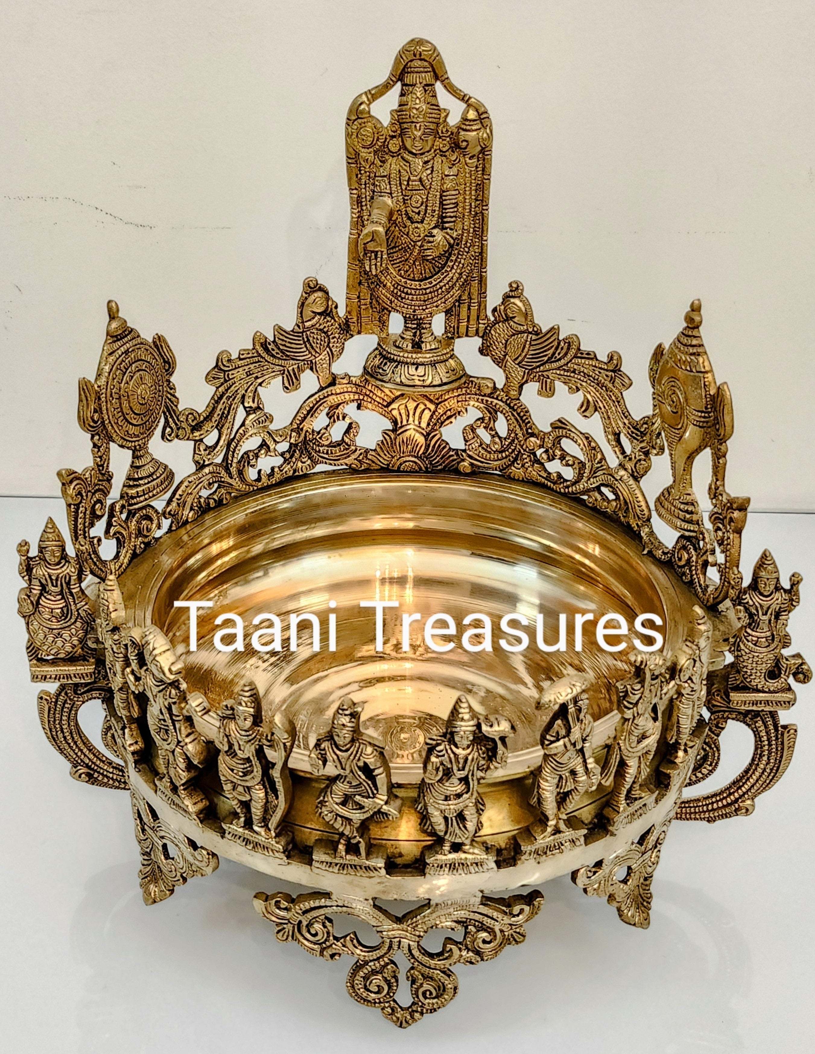 16" Beautiful Brass Urli of Lord Balaji and His Dasavatara Figurines