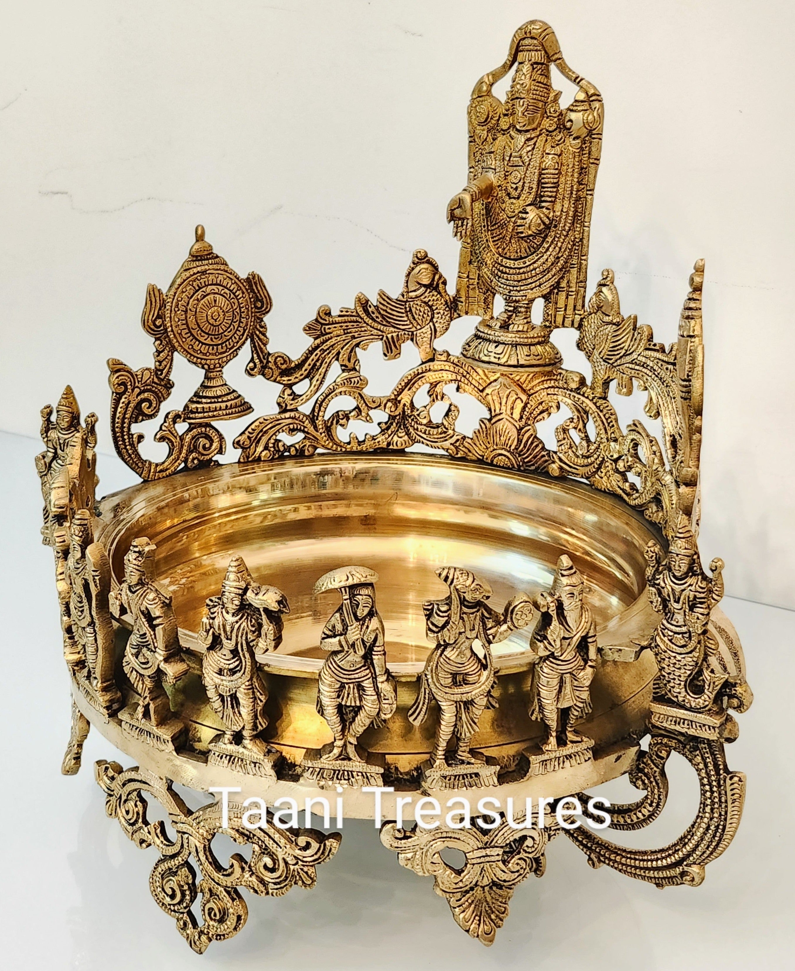 16" Beautiful Brass Urli of Lord Balaji and His Dasavatara Figurines