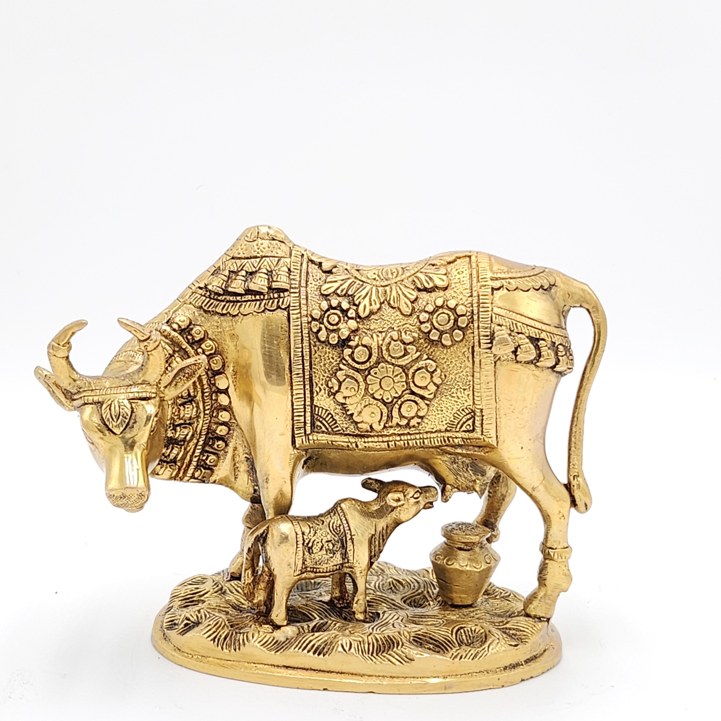 7" Brass Kamdhenu The Sacred Cow With Calf