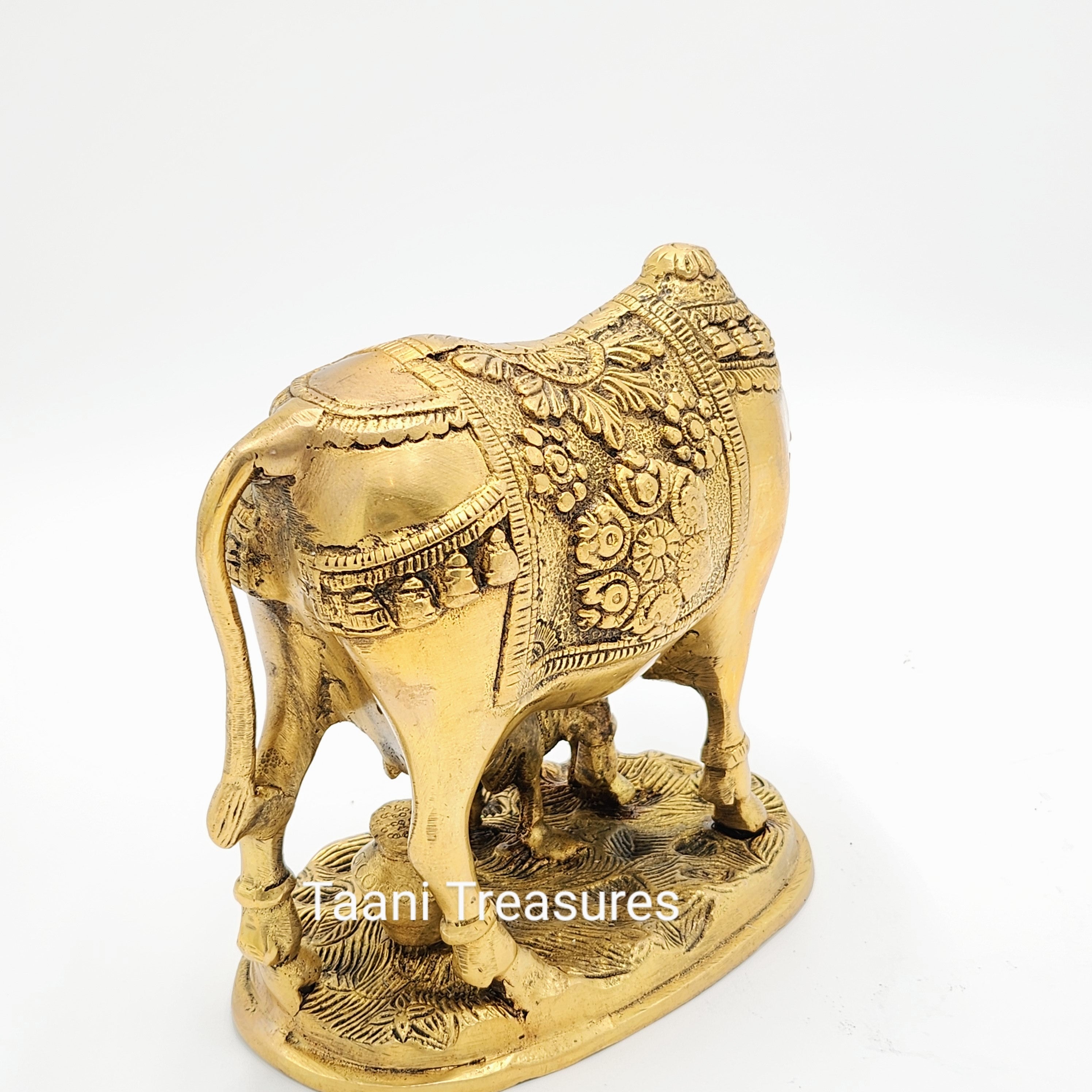 7" Brass Kamdhenu The Sacred Cow With Calf