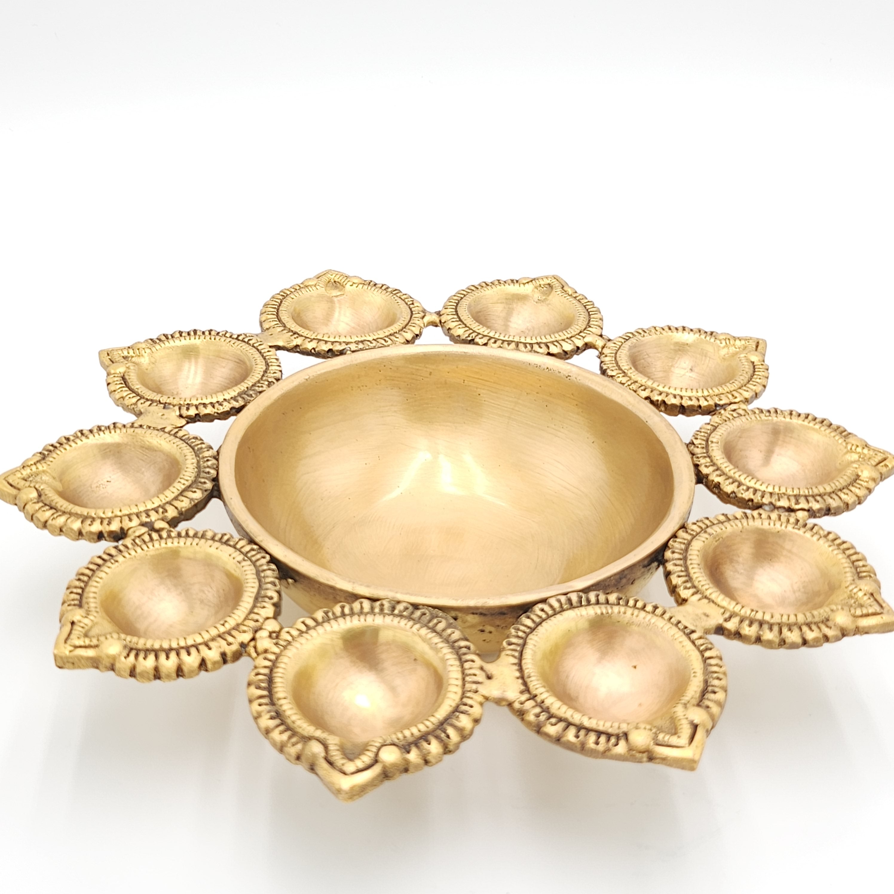 11" Brass Urli Bowl with around Diyas