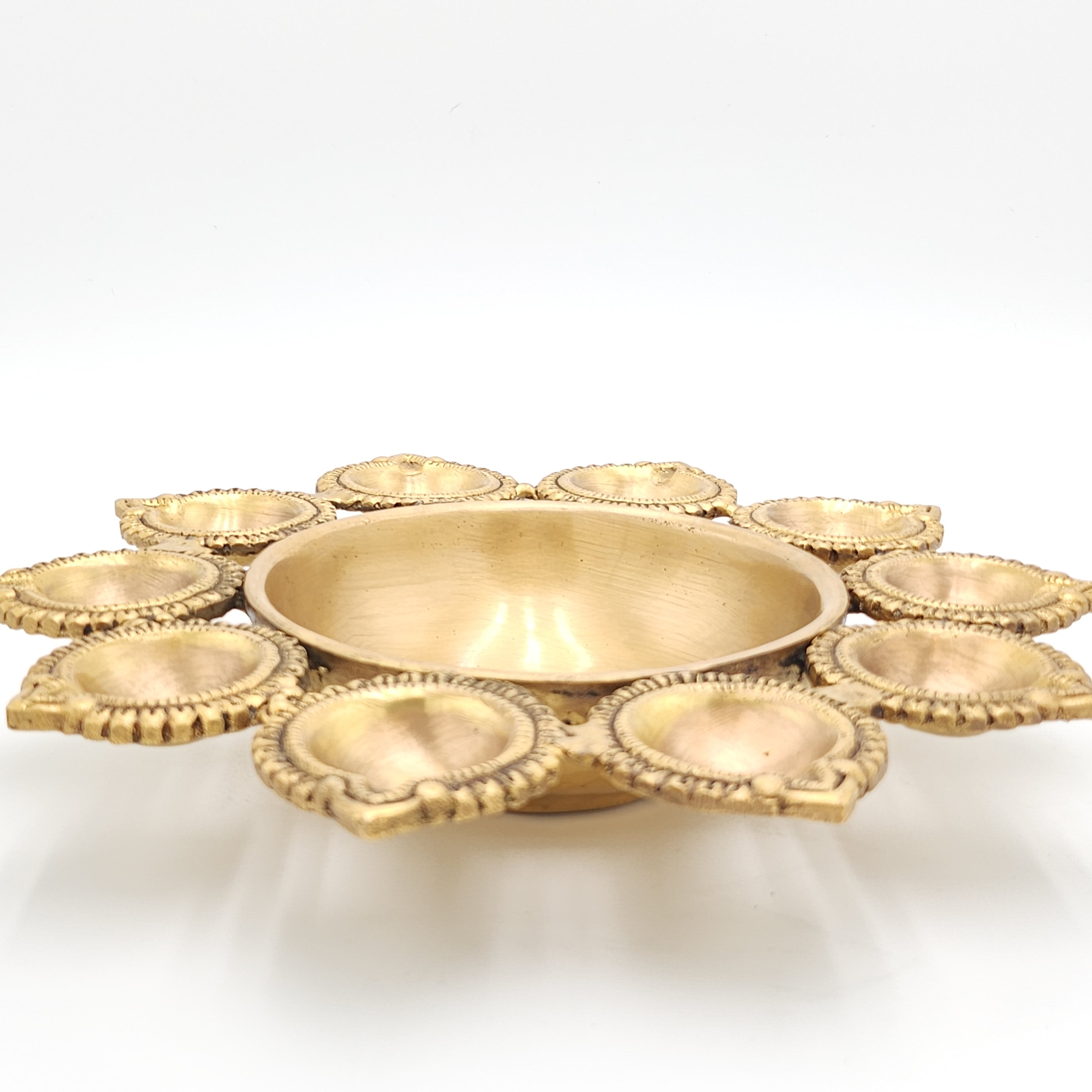 11" Brass Urli Bowl with around Diyas