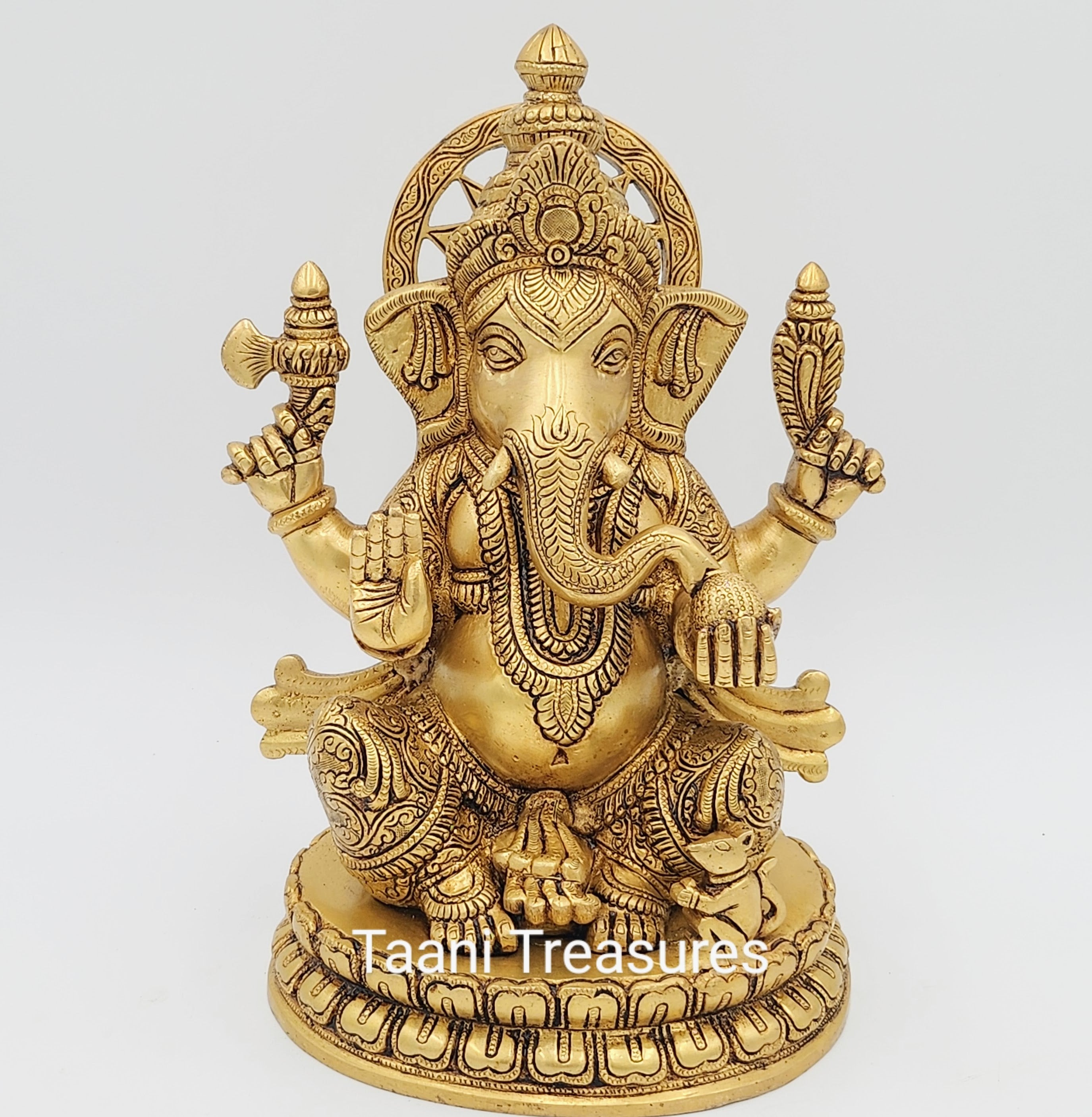 12" Brass Golden Ganesh Statue