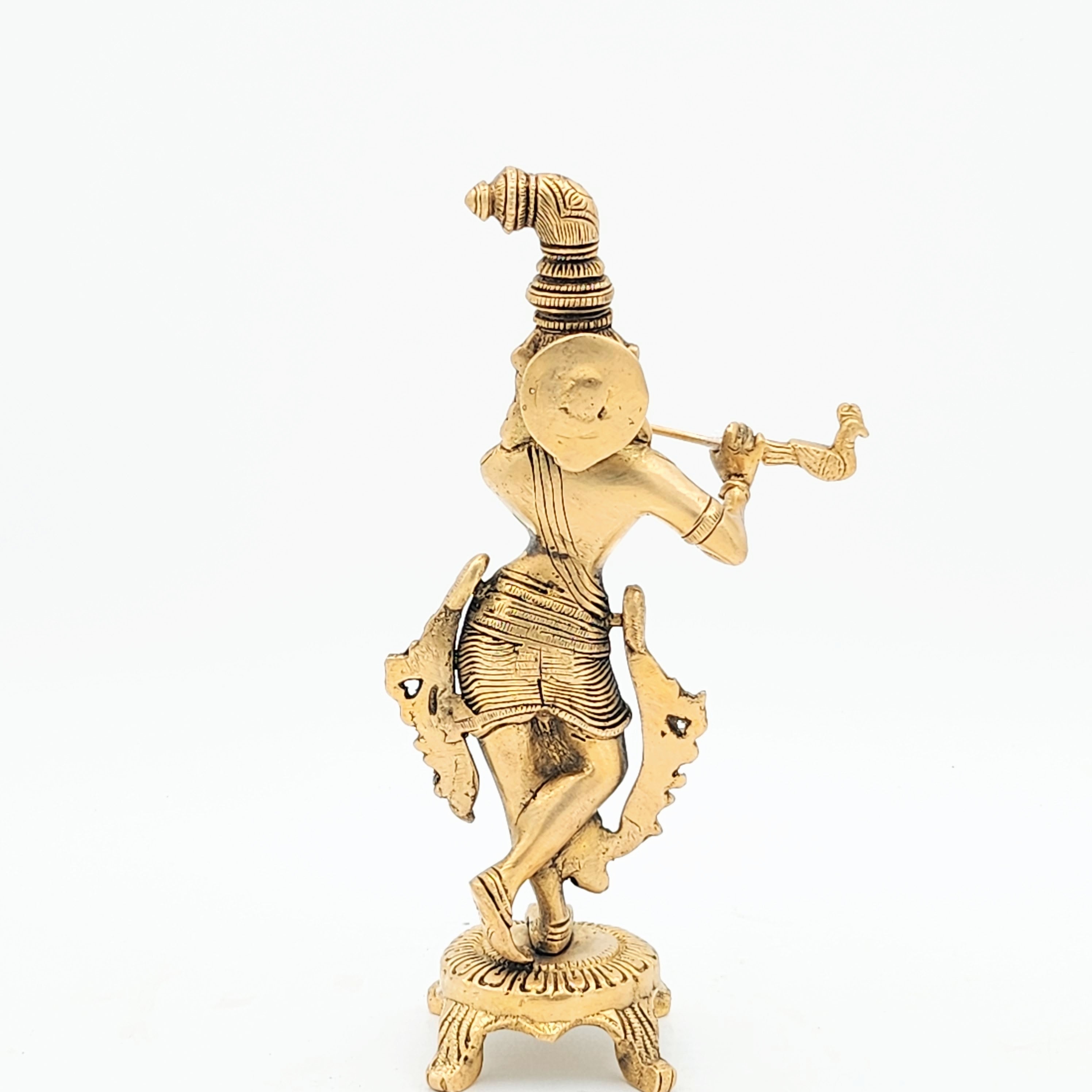 Brass Murli Krishna, Brass Krishna Statue On a Pedestal 10 Inches