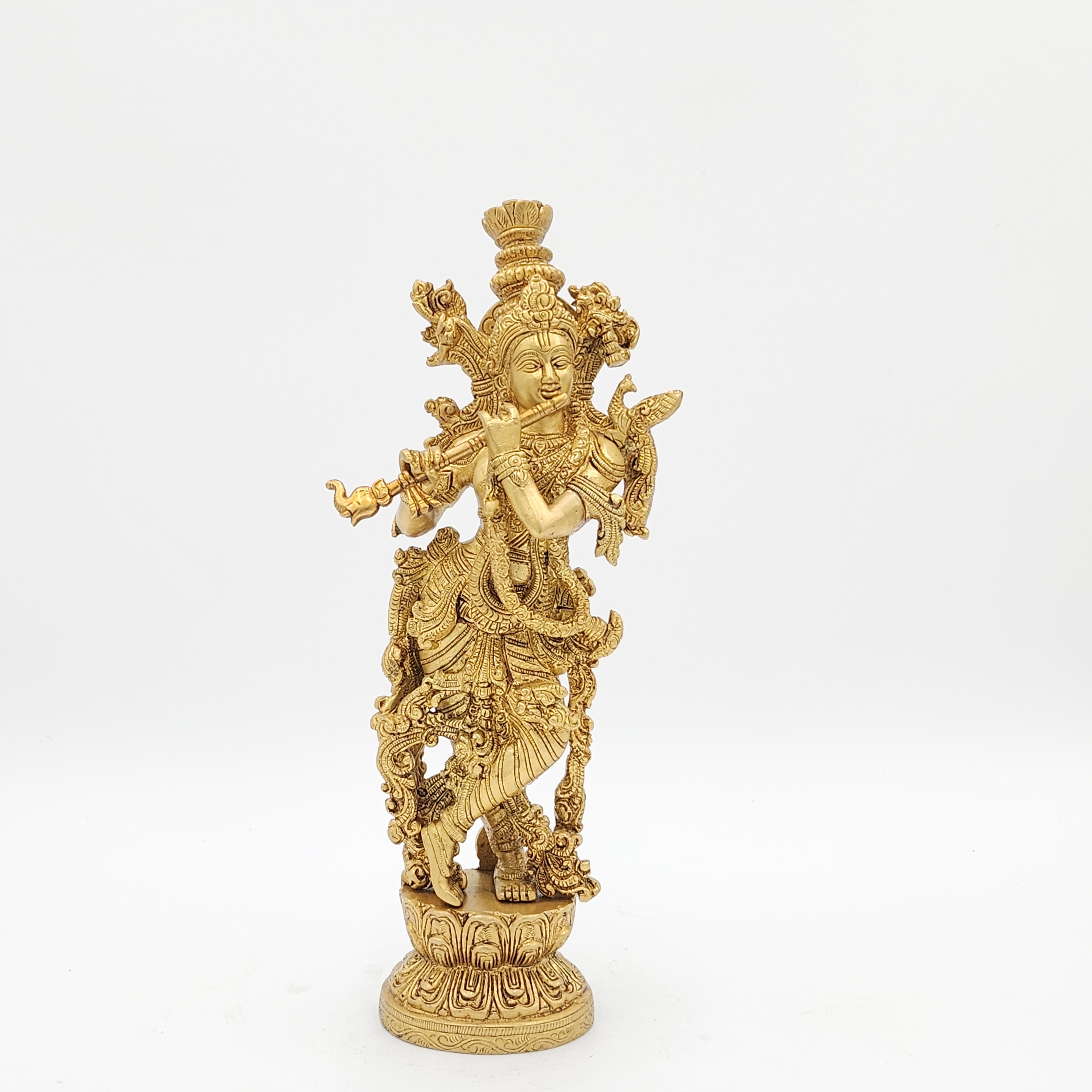 14" Brass Golden Krishna Statue