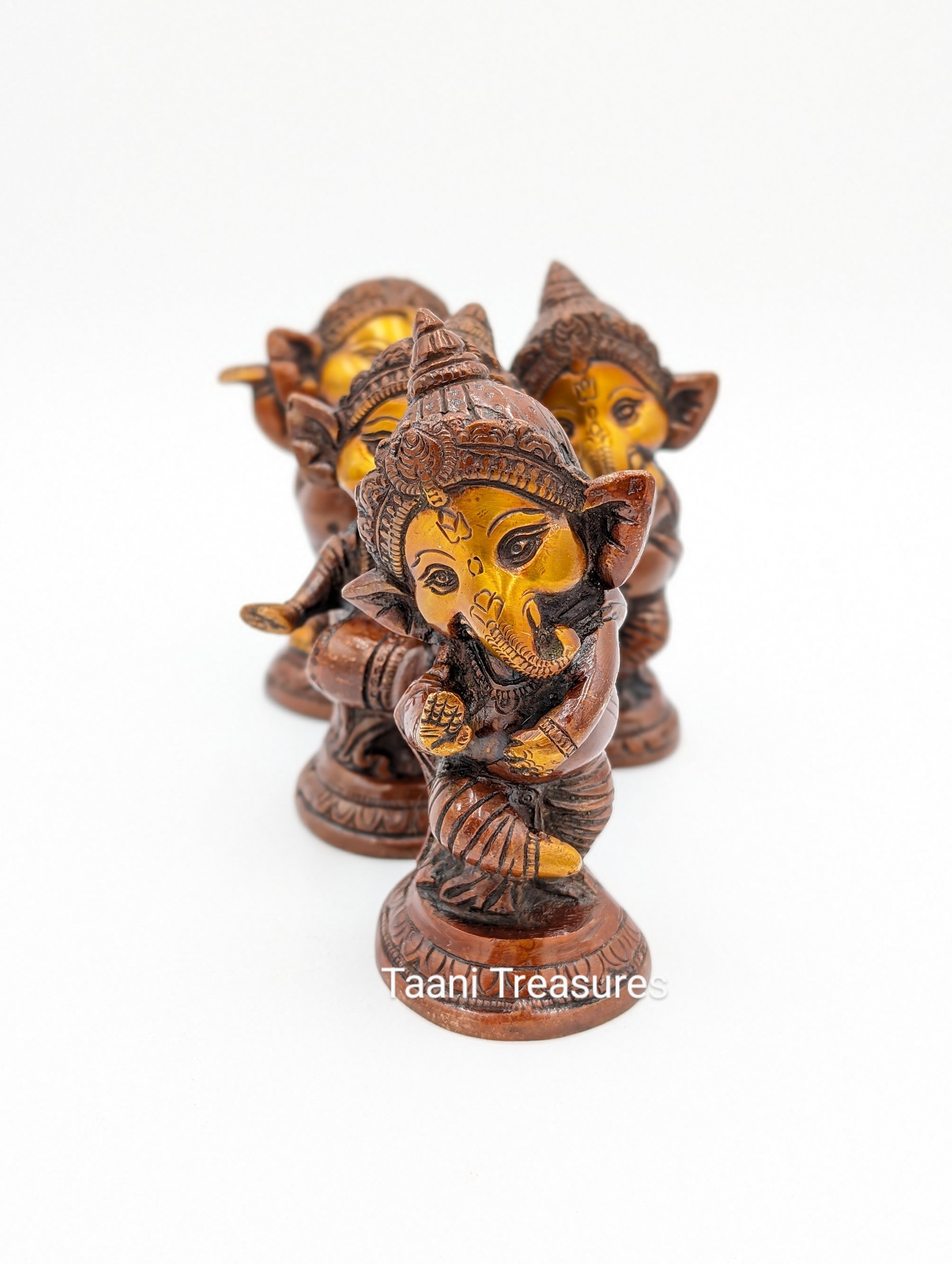 6" Brass Ganesh Musicians - Gold and Brown Finish in Brass - Set of 4