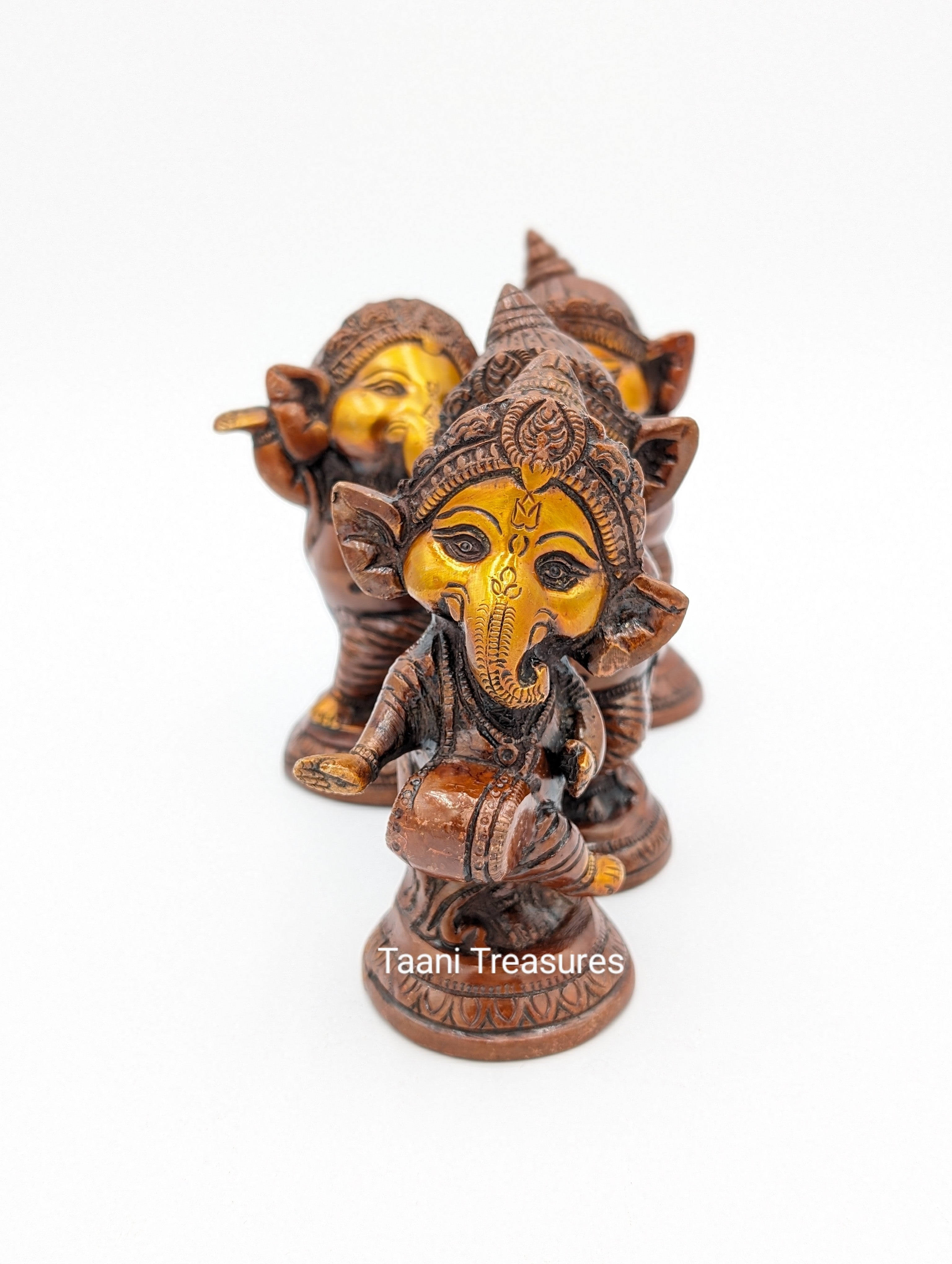 6" Brass Ganesh Musicians - Gold and Brown Finish in Brass - Set of 4