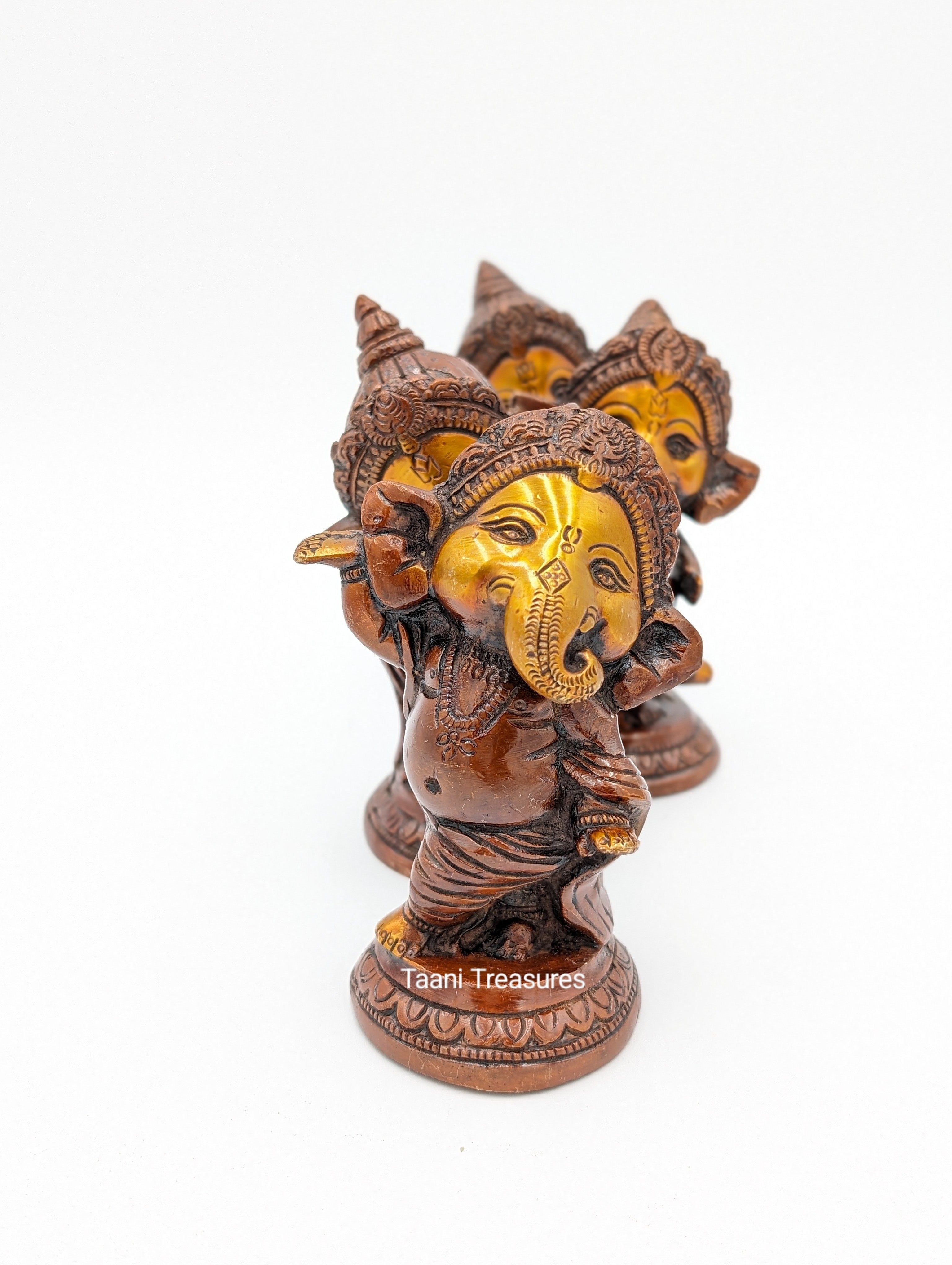 6" Brass Ganesh Musicians - Gold and Brown Finish in Brass - Set of 4