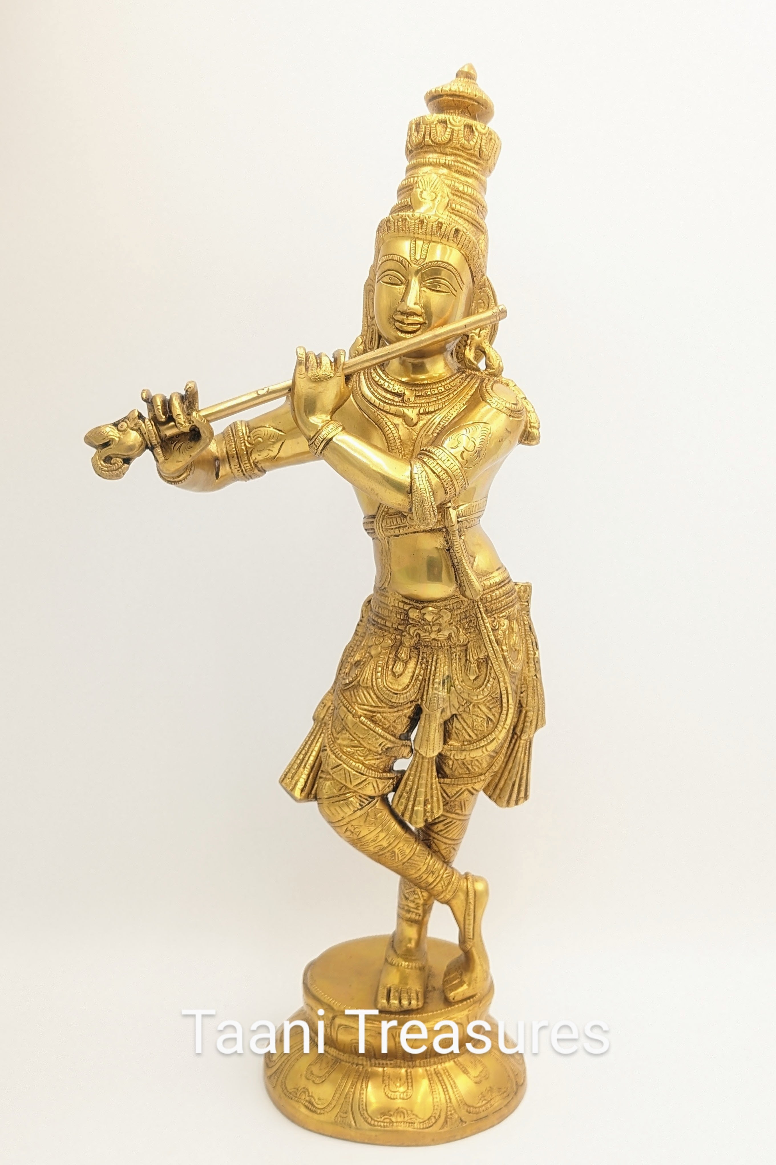 23" Pure Brass Krishna Statue in Gold Finish, Large Size Murali Krishna Brass Idol, Lord Krishna with Flute, Lord Krishna Murti for Home Decor