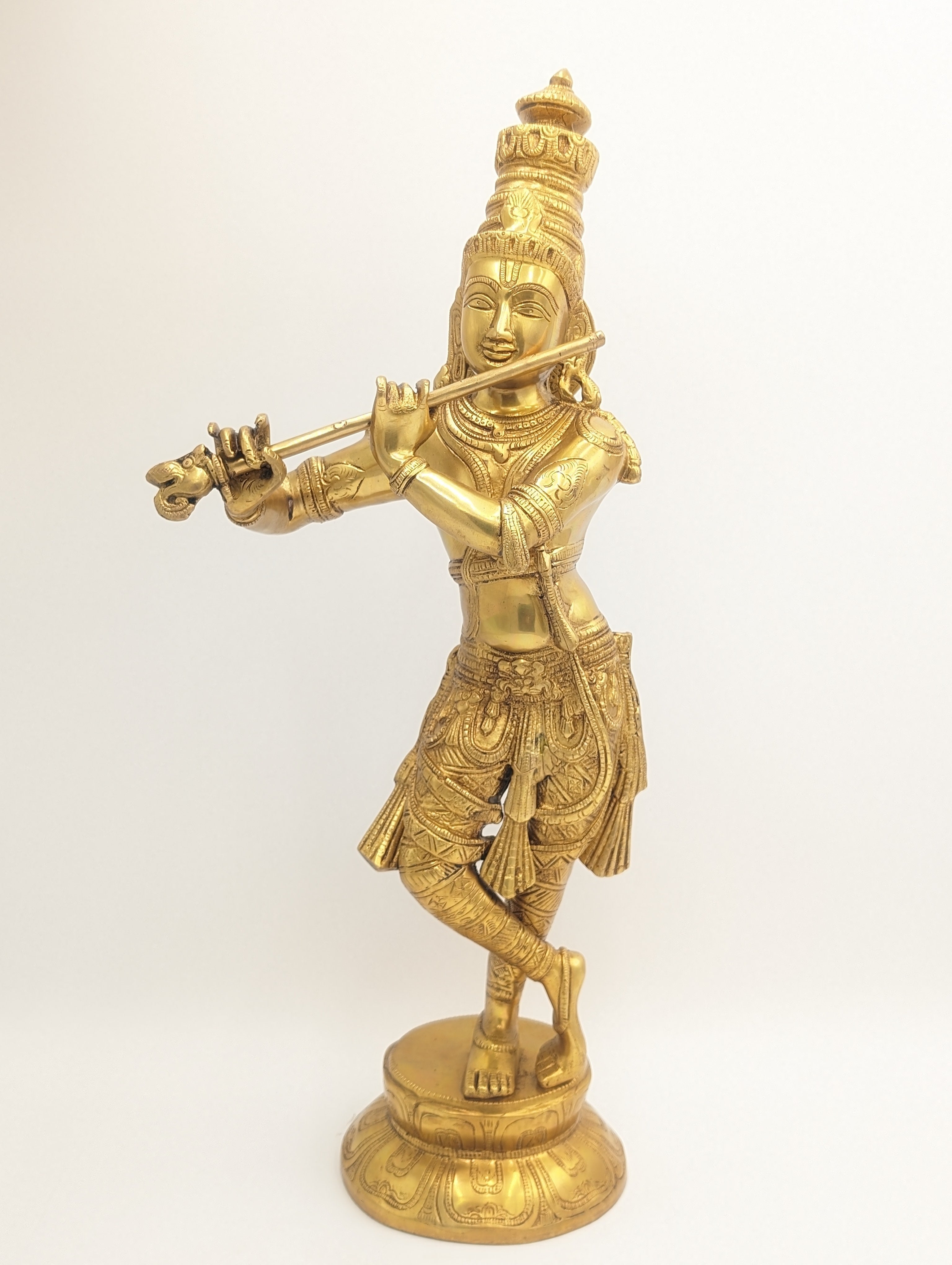 23" Pure Brass Krishna Statue in Gold Finish, Large Size Murali Krishna Brass Idol, Lord Krishna with Flute, Lord Krishna Murti for Home Decor