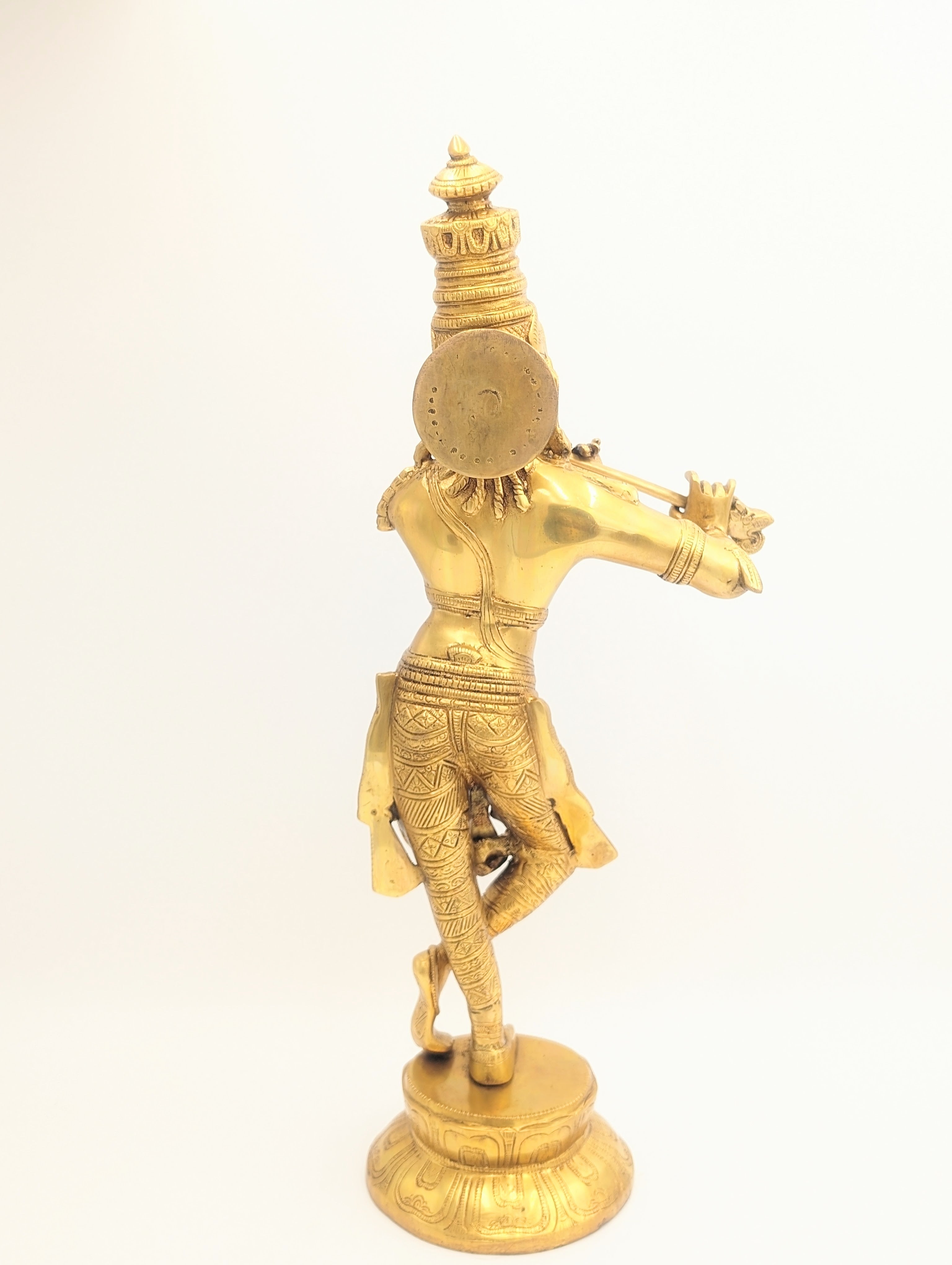 23" Pure Brass Krishna Statue in Gold Finish, Large Size Murali Krishna Brass Idol, Lord Krishna with Flute, Lord Krishna Murti for Home Decor