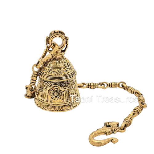 Brass Hanging Bell with Lovely Flowers Carving