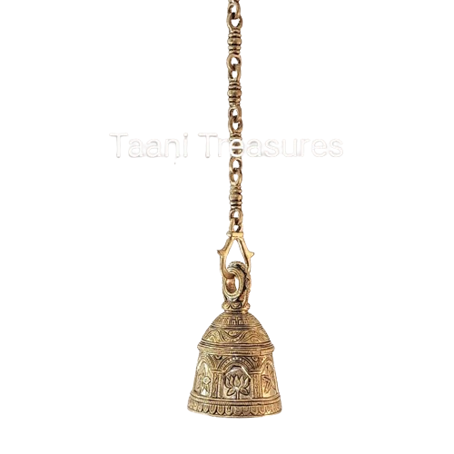 Brass Hanging Bell with Lovely Flowers Carving