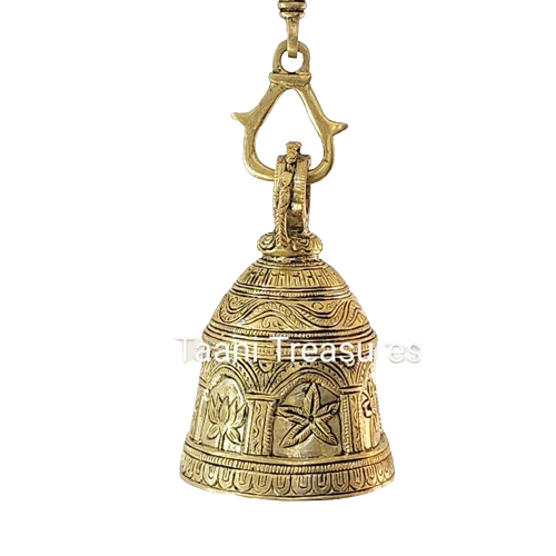 Brass Hanging Bell with Lovely Flowers Carving