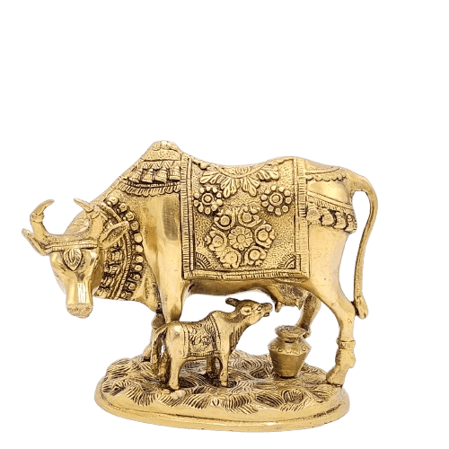 7" Brass Kamdhenu The Sacred Cow With Calf