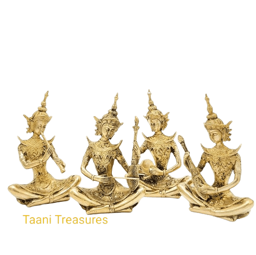 8" Brass Idols of Thai Musicians - Set of 4 figurines