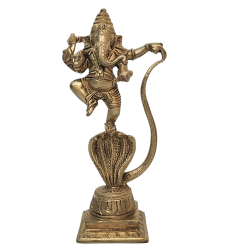 9.5 Inches Bronze Dancing Ganesh on Serpent