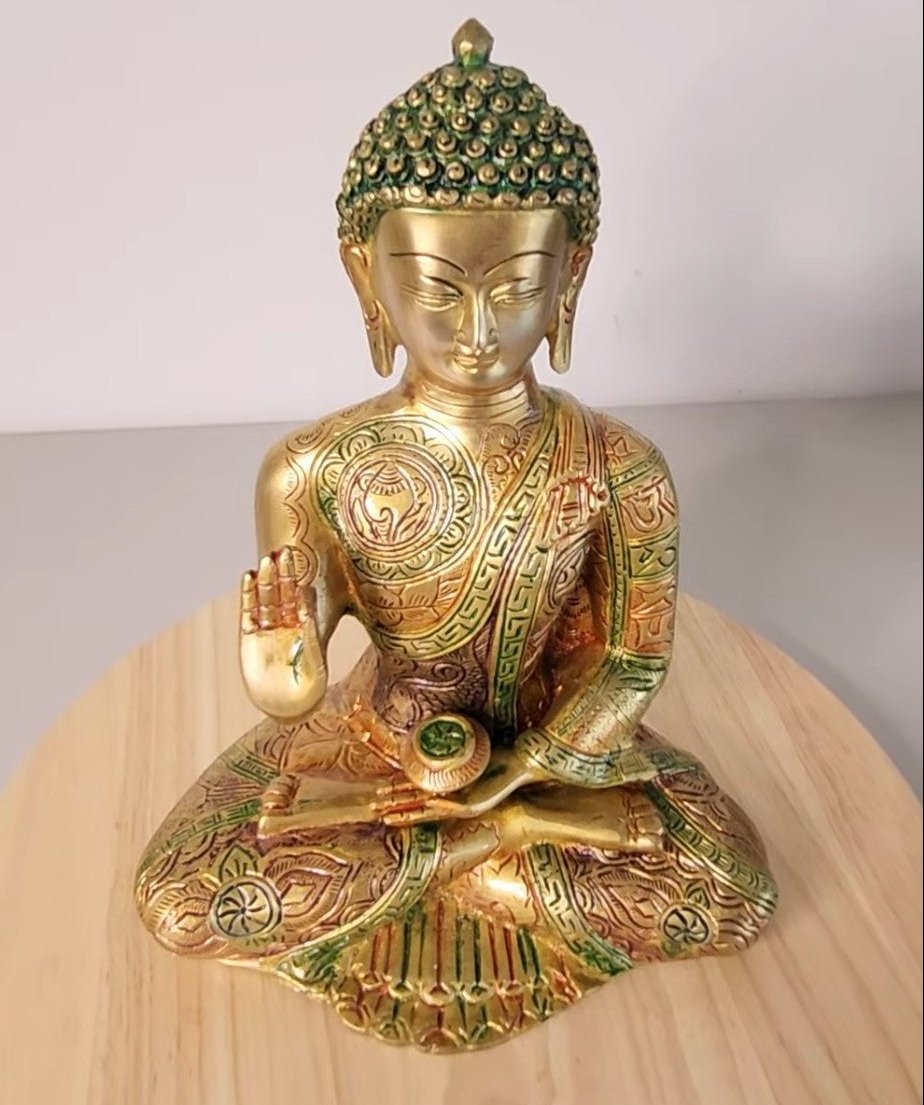 Brass Buddha Statue | 12 Inches | Buddha with Tri color | Serene Meditation Decor