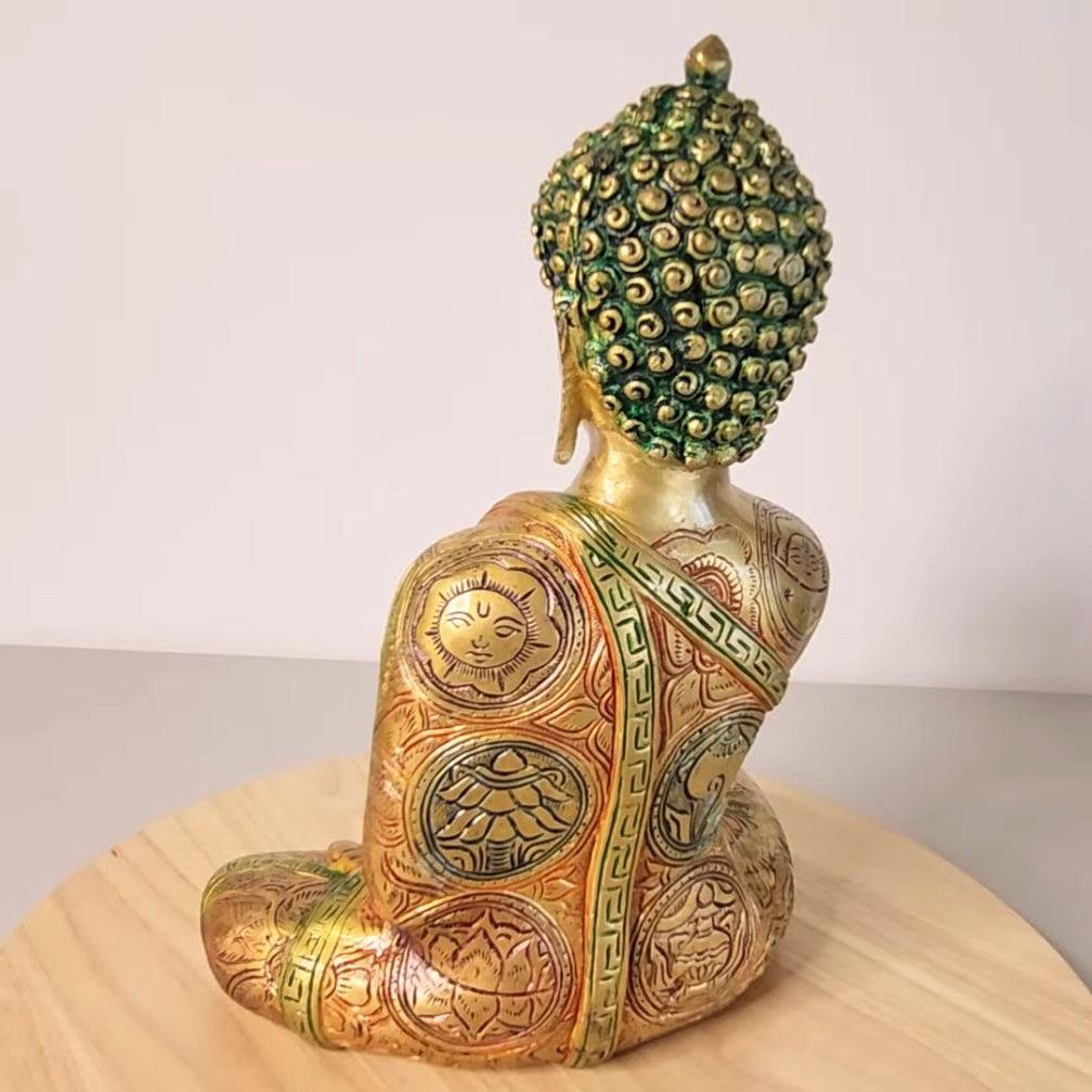 Brass Buddha Statue | 12 Inches | Buddha with Tri color | Serene Meditation Decor