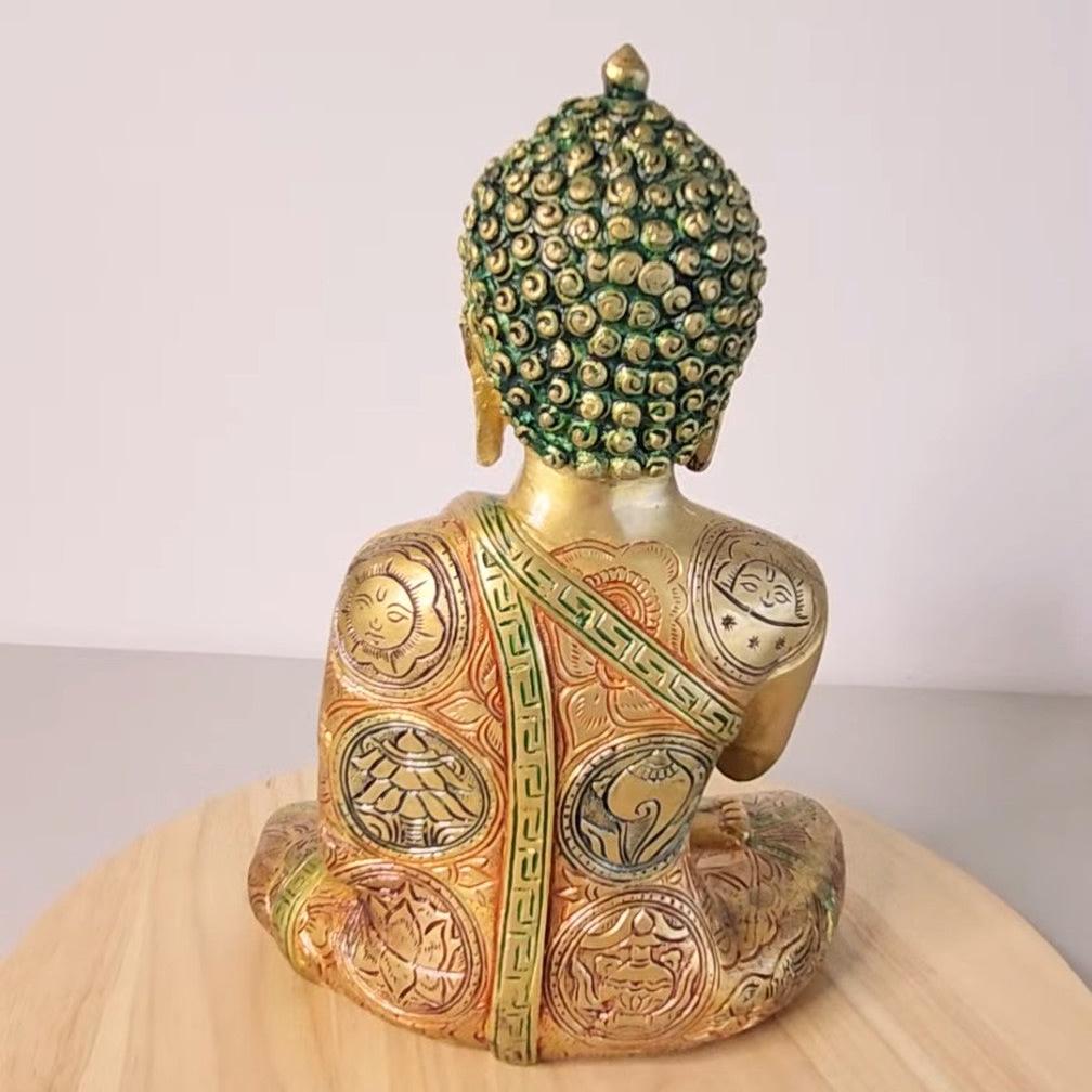 Brass Buddha Statue | 12 Inches | Buddha with Tri color | Serene Meditation Decor