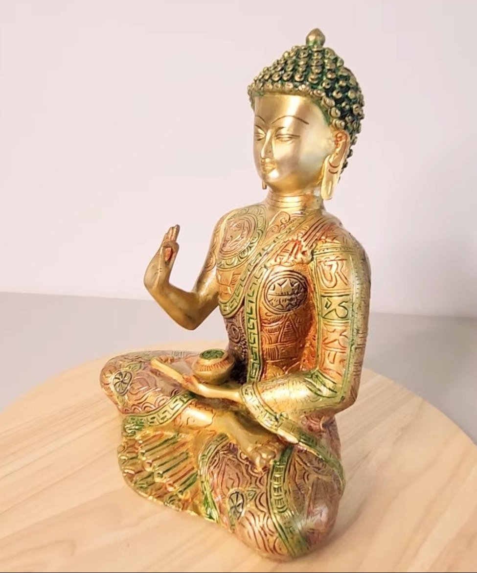 Brass Buddha Statue | 12 Inches | Buddha with Tri color | Serene Meditation Decor